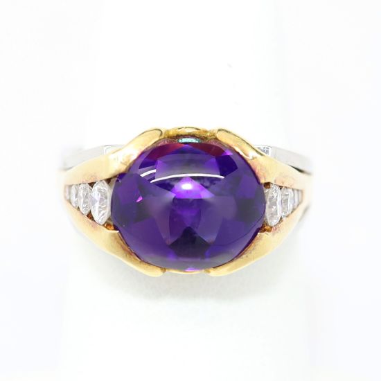 Picture of Platinum & 18k Yellow Gold Cabochon Amethyst, Tourmaline & Diamond Ring