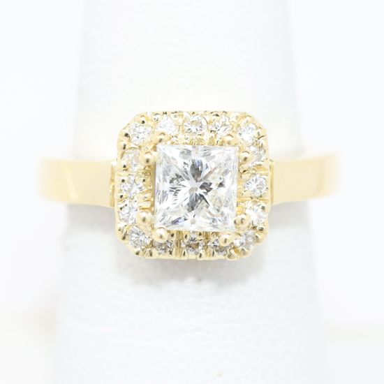 Picture of 14k Yellow Gold Brilliant Square Cut Diamond Halo Ring
