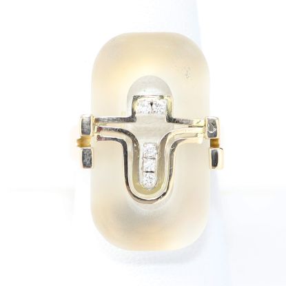 Picture of 14k Yellow Gold Diamond & Carved Oval Halo Rock Crystal Ring