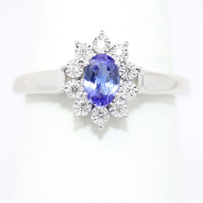 Picture of 14k White Gold Oval Tanzanite & Diamond Halo Ring