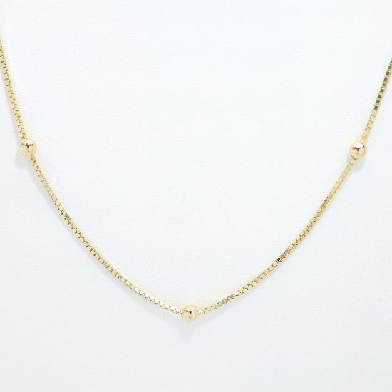 Picture of 14k Yellow Gold Box Link Chain with Gold Ball Stations