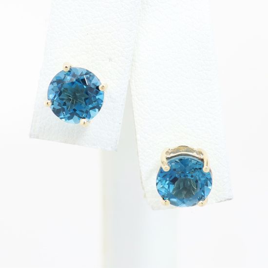 Picture of 10k Yellow Gold London Blue Solitaire Stud Earrings