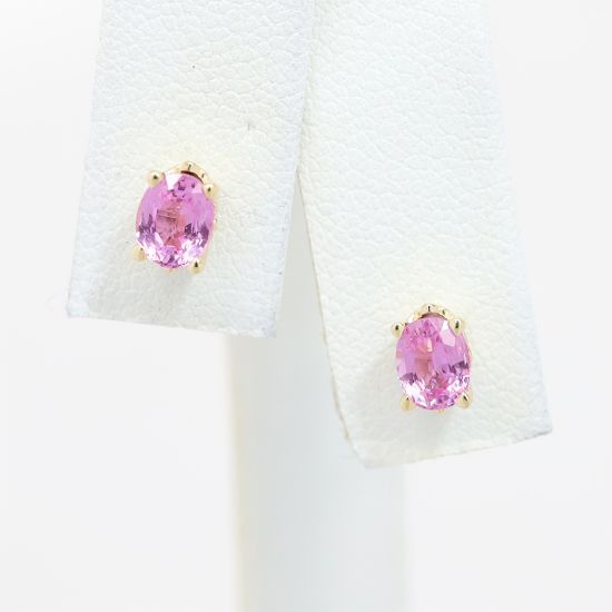 Picture of 14k Yellow Gold Pink Sapphire Solitaire Earring Studs
