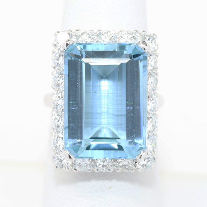 Picture of Platinum Aquamarine & Brilliant Diamond Halo Ring