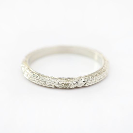 Picture of Antique 18k White Gold Wedding Band with Ornate Detailing