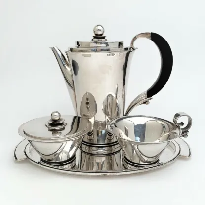 Picture of Four Piece Sterling Silver Pyramid Coffee Set and Tray