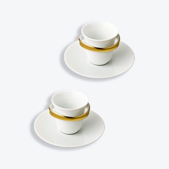Picture of New Set of 2 Espresso Cups & Saucers 1.7 oz, Gold