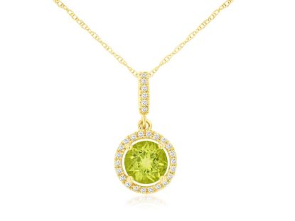 Picture of 14k Yellow Gold Round Peridot & Diamond Halo Pendant