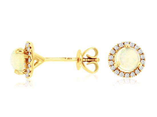 Picture of 14k Yellow Gold Round Opal Halo Diamond Earrings
