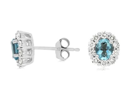 Picture of 14k White Gold Aquamarine & Diamond Halo Stud Earrings