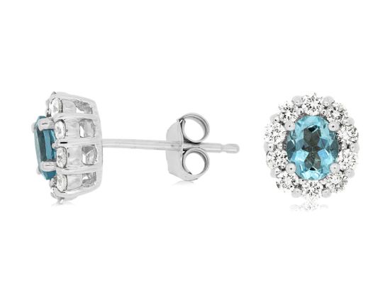 Picture of 14k White Gold Aquamarine & Diamond Halo Stud Earrings