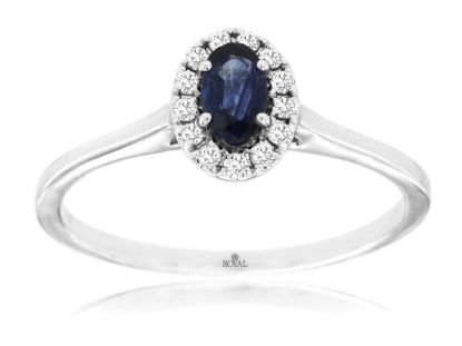 Picture of 14k White Gold Oval Cut Sapphire & Diamond Halo Ring