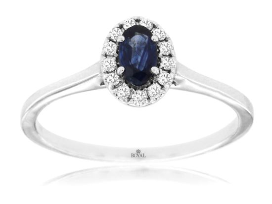 Picture of 14k White Gold Oval Cut Sapphire & Diamond Halo Ring