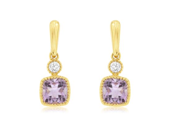 Picture of 14k Yellow Gold Amethyst & Diamond Mini Dangling Earrings