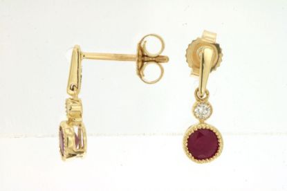Picture of 14k Yellow Gold Ruby & Diamond Mini Dangling Earrings