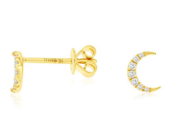 Picture of 14k Yellow Gold Diamond Crescent Stud Earrings