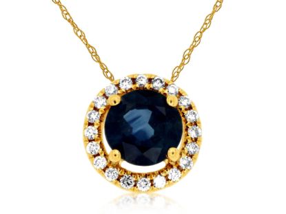 Picture of 14k Yellow Gold Sapphire & Diamond Halo Pendant