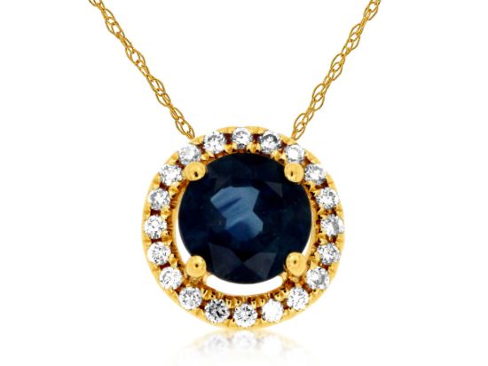 Picture of 14k Yellow Gold Sapphire & Diamond Halo Pendant