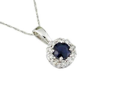 Picture of 14k White Gold Sapphire & Diamond Halo Pendant