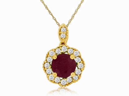 Picture of 14k Yellow Gold Ruby & Diamond Halo Pendant