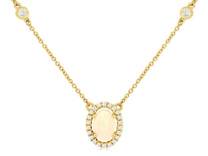 Picture of 14k Yellow Gold Opal & Diamond Halo Pendant