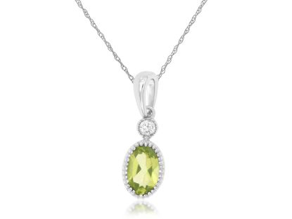 Picture of 14k White Gold Oval Peridot & Diamond Pendant