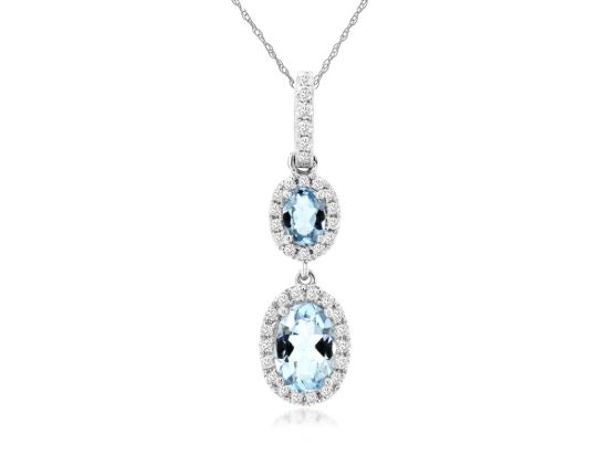 Picture of 14k White Gold Aquamarine & Diamond Pendant