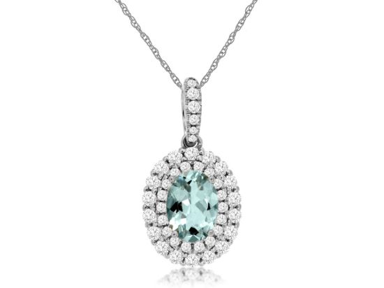 Picture of 14k White Gold Brilliant Aquamarine & Diamond Halo Pendant