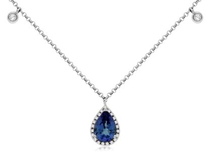 Picture of 14k White Gold Tanzanite & Diamond Halo Station Pendant