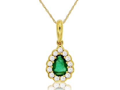 Picture of 14k Yellow Gold Emerald & Diamond Halo Pendant
