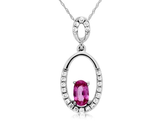 Picture of 14k White Gold Pink Sapphire & Diamond Pendant