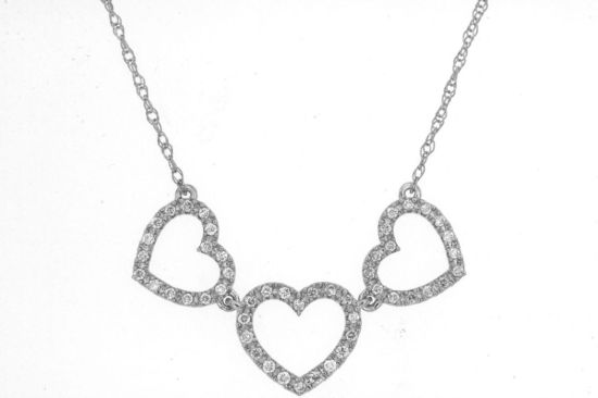 Picture of 14k White Gold Open Diamond Hearts Necklace