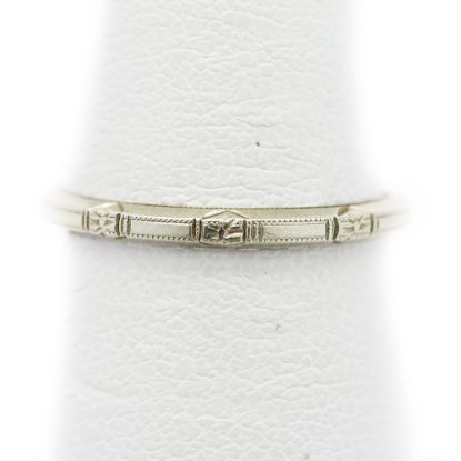 Picture of Antique Art Deco 18k White Gold Wedding Band with Milgrain Detailing