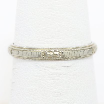 Picture of Antique 18k White Gold Wedding Band with Floral Panels & Milgrain Details