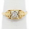 Picture of Antique 1930s Two-Tone Gold & Diamond Engagement Ring with Floral Motifs