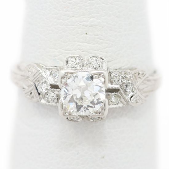 Picture of Antique Art Deco Iridium Platinum & Old European Cut Diamond Engagement Ring