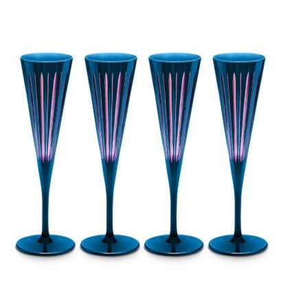 Picture of New Set of 4 Champagne Flutes, Blue