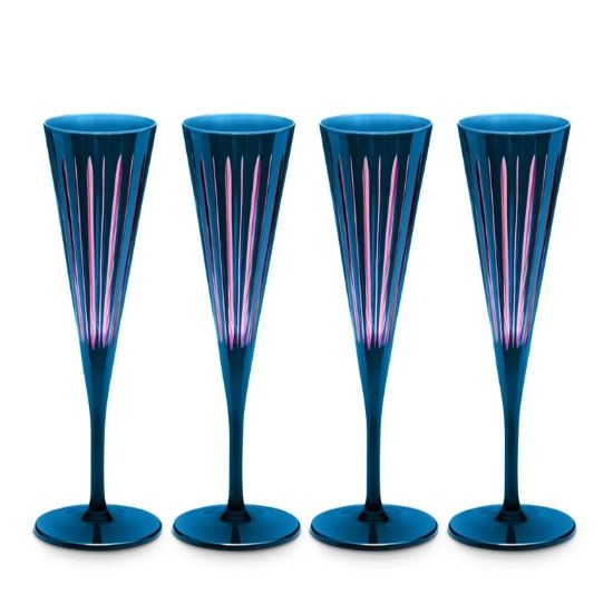 Picture of New Set of 4 Champagne Flutes, Blue