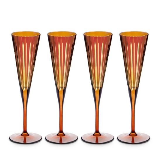 Picture of New Set of 4 Champagne Flutes, Amber