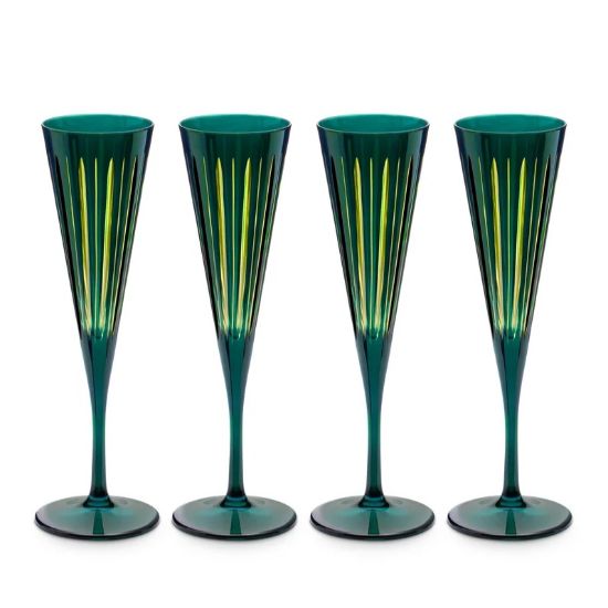 Picture of New Set of 4 Champagne Flutes, Green