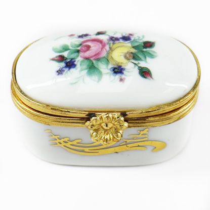Picture of Limoges Porcelain Traditional Rectangle White & Gold Trinket Box with Floral Motif by Artoria