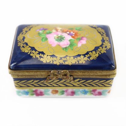 Picture of Limoges Traditional Cobalt Blue & Gold Trinket Box With Floral Details