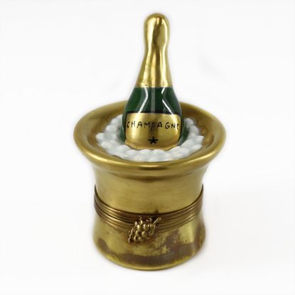 Picture of Champagne Bottle In Gold Ice Bucket Limoges Trinket Box
