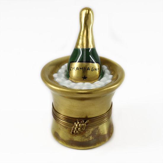 Picture of Champagne Bottle In Gold Ice Bucket Limoges Trinket Box