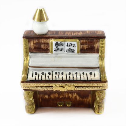 Picture of Limoges Porcelain Upright Piano Trinket Box with Gilded Lamp