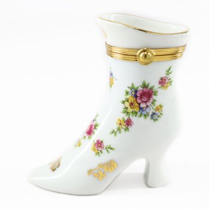 Picture of Limoges Porcelain White Ladies Boot Trinket Box with Floral Motif