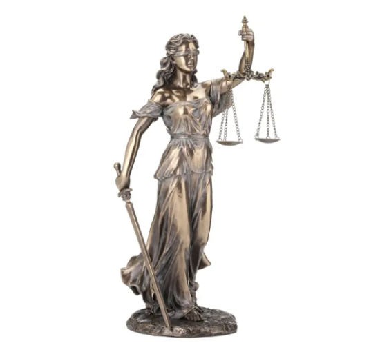 Picture of Lady Justice Standing Holding a Sword & Scales Statue