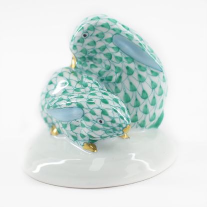 Picture of Herend Pair Snuggling Bunnies Green Fishnet