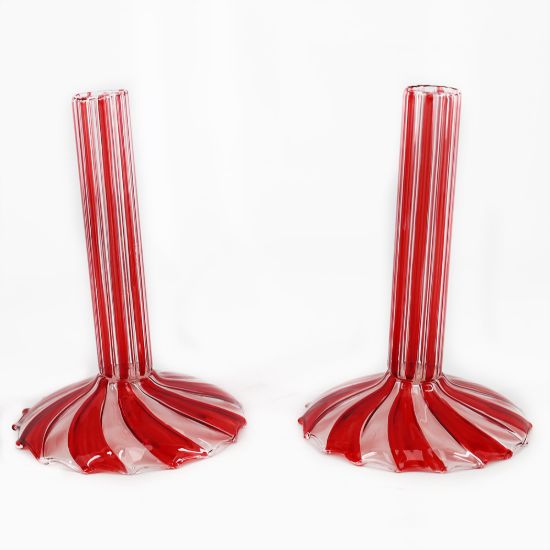 Picture of New Red 'Ribboned' Candlestick Pair