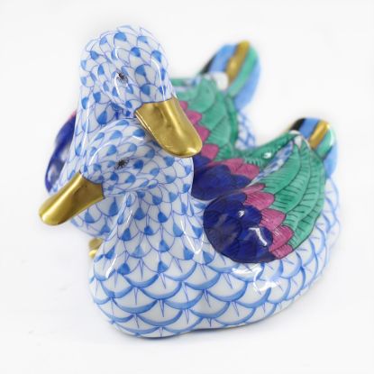 Picture of Herend Pair of Ducks Figurine Hand-painted Blue Fishnet